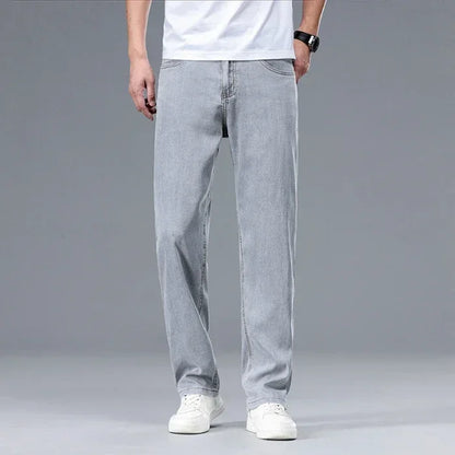 2024 New In Lyocell Summer Thin Jeans Men's  Loose Straight Casual Stretch Business Large Size Male Pants Solid Color
