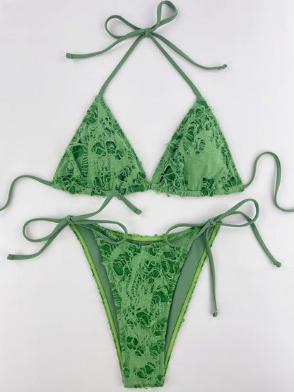Gothic Micro Bikinis Y2K Torn Halter Strappy Lace Up Bathing Suits 2024 Woman Punk Beach Swimwear Side Bandage String Swimsuit