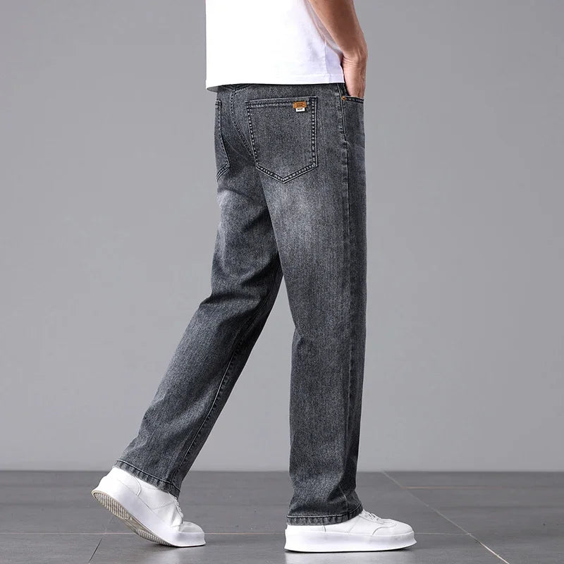 New Jeans for Men in Spring and Summer 2025 Cotton Elastic High-quality Loose Straight Tube Trendy Cotton Elastic Trousers 28-40