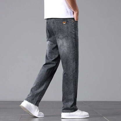 New Jeans for Men in Spring and Summer 2025 Cotton Elastic High-quality Loose Straight Tube Trendy Cotton Elastic Trousers 28-40