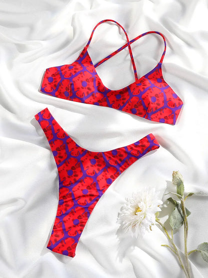 Printed Swimwear  Swimsuits Bandage Bikini Sets Summer Bikinis High Cut Biquinis New Beachwear Low Waist Swimsuit