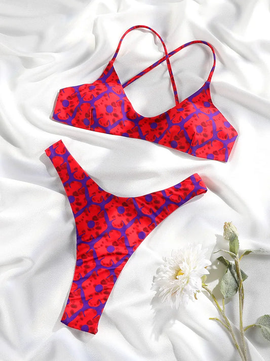 Printed Swimwear  Swimsuits Bandage Bikini Sets Summer Bikinis High Cut Biquinis New Beachwear Low Waist Swimsuit