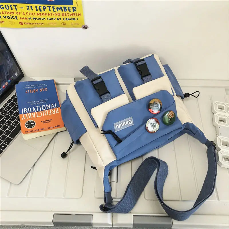 Japanese Simple Messenger Bag Student Nylon Waterproof Canvas Handbag Shoulder Crossbody Bags for Women Men Satchels Bolsas