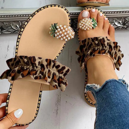 2025 Women Slipper Pineapple Pearl Flat Toe Bohemian Summer Beach Sandals Ladies Shoes plus size Mujer Verano