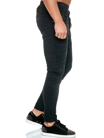 Jeans Men Pencil Pants Long Pant Sheath Denim Casual Mid Waist Pocket Zipper Solid Splice Regular Straight Trousers Autumn