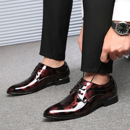 Men's Dress Shoes Floral Pattern Oxfords Fashion Lace-Up Men Business Shoes Luxury Wedding Shoe Office Pointed Men Leather Shoes
