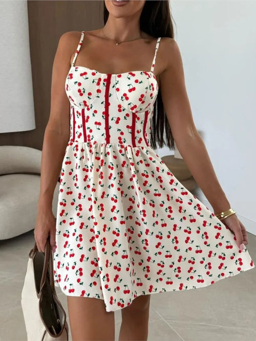 Summer Print Mini Dress Lady Fashion Sexy Sleeveless Spaghetti Strap Loose Dresses For Women Casual Boho Holiday Beach Skirt New