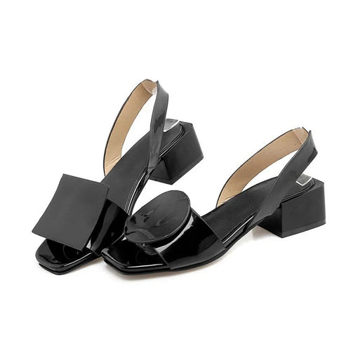 Black White Sandals Women Shoes Summer Square Heels Slip On Office Ladies Shoes Custom Patent Leather Sandalias Mujeres WSH3893