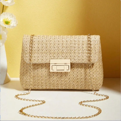 Woven Straw Handwoven Women's Shoulder Bag, Fashion Solid Color Crossbody Purse with Lock Closure Purses and Handbags Сумка 2025