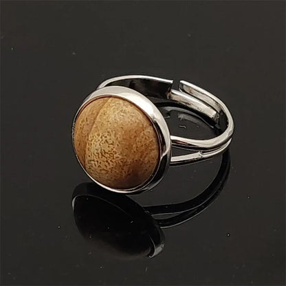 12mm Round Healing Natural Stone Ring Tiger Eye Opal Pink Crystal Adjustable Joint Ring for Women Jewelry