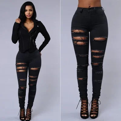 Sexy Skinny Jeans Women's Denim Pants Tight Fitting Hole Punching Fashionable Thin Leggings Casual Female Clothing
