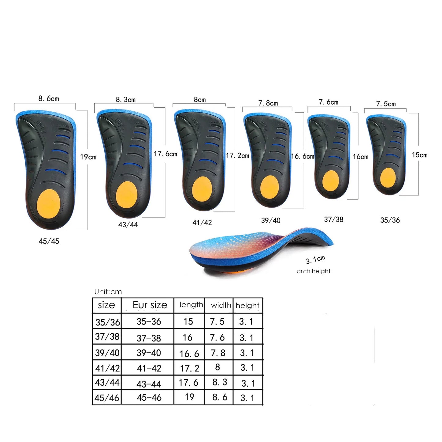 New Orthopedic Insoles Orthotics Flat Foot Health Sole Pad Insert Arch Support Pad For Plantar Fasciitis Feet Care Insoles