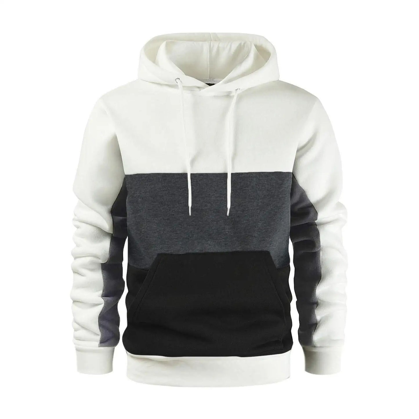 New Men's Patchwork Hoodie Outdoor Casual Sportswear Street Fashion Men's Fleece Thermal Hooded Sweatshirt Fall Winter Black