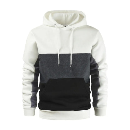 New Men's Patchwork Hoodie Outdoor Casual Sportswear Street Fashion Men's Fleece Thermal Hooded Sweatshirt Fall Winter Black