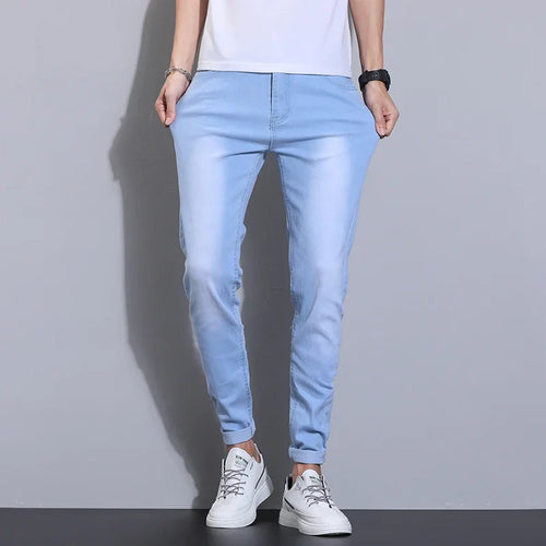 2025 Spring Summer Classic Fashion Men's Sky Blue Denim Pants Slim Men's Straight  Male Brand Clothing Stretch Denim TrouseS