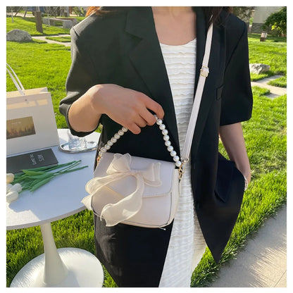 Black Ladies Shoulder Bag Korean Bow-Knot Fashion Top-Handle Bag Women Canvas Large Armpit Bag 2024 Designer New Handbags