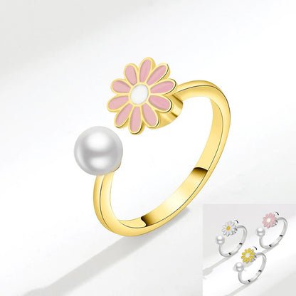 VENTFILLE 925 Sterling Silver Sunflower Diamond Zircon Rotatable Ring For Women Gift Relieve Stress Ring Jewelry Wholesale