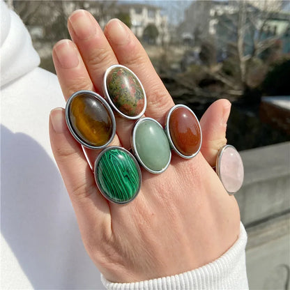 Rose Quartzs Rings Natural Stone Labradourites Beads Rings Silver Color Rings Party Wedding Anniversary Engagement Gifts Jewelry