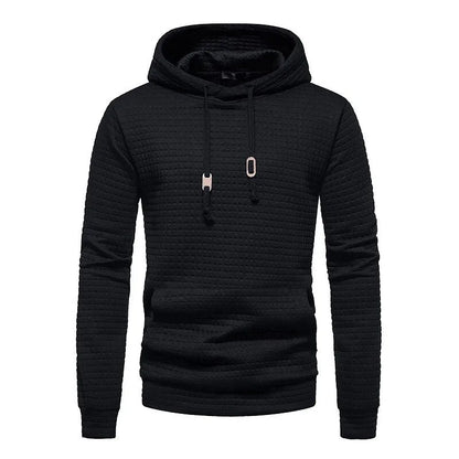 2024 new men's casual large pocket pullover, small checkered jacquard sweatshirt, checkered hoodie, fashionable sportswear