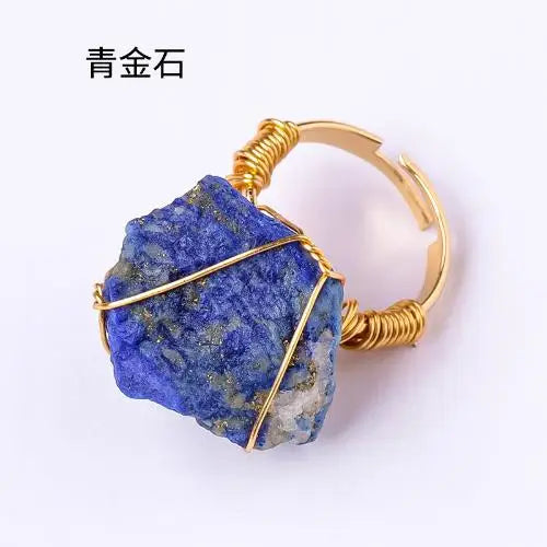 10-20mm Amethyst Rose Quartz Fluorite Natural Stone Irregular Gem Mineral Ring Jewelry Adjustable Hand Woven Ring