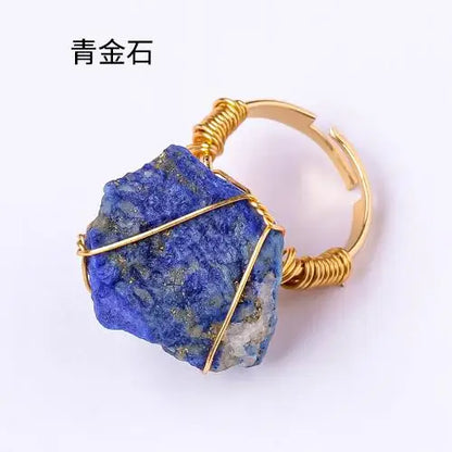 10-20mm Amethyst Rose Quartz Fluorite Natural Stone Irregular Gem Mineral Ring Jewelry Adjustable Hand Woven Ring