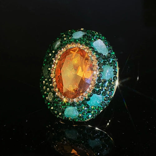 Color Changing Stone Zultainite Natural Tourmaline Edging Finger Rings for Women Sudan Crystal Peacock Green Design Jewelry