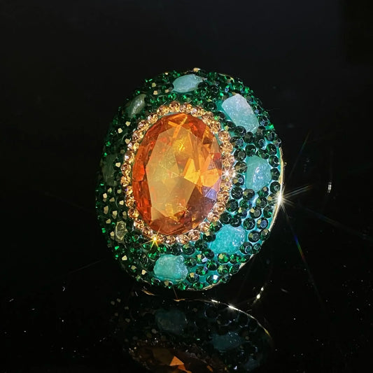Color Changing Stone Zultainite Natural Tourmaline Edging Finger Rings for Women Sudan Crystal Peacock Green Design Jewelry