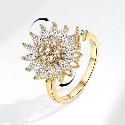 VENTFILLE 925 Sterling Silver Sunflower Diamond Zircon Rotatable Ring For Women Gift Relieve Stress Ring Jewelry Wholesale