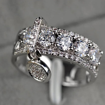 Europe and America 2024 New Disc Ring Women Fashion Creative Zircon Handmade Jewelry Wedding Party Jewelry