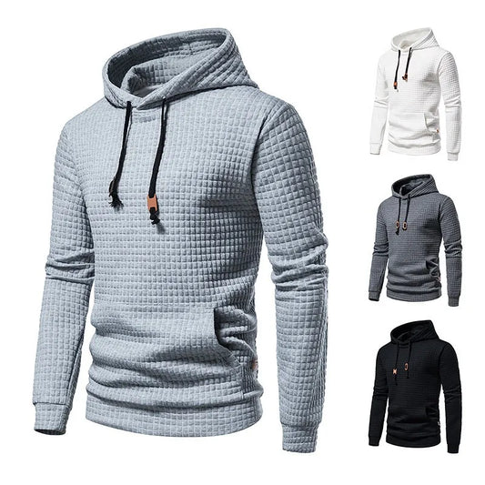 2024 new men's casual large pocket pullover, small checkered jacquard sweatshirt, checkered hoodie, fashionable sportswear