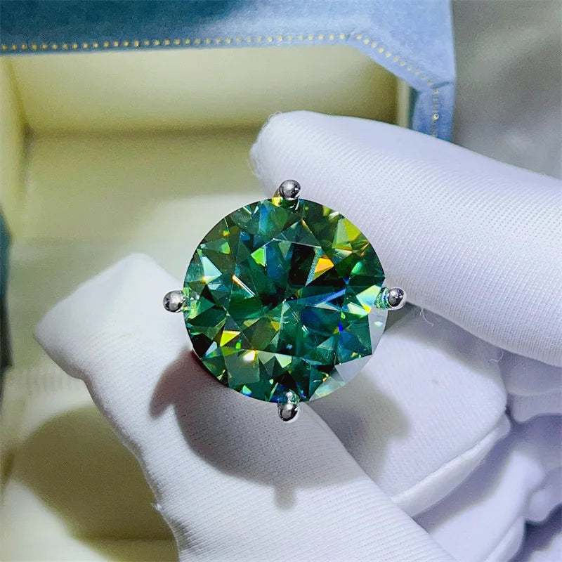 Solitaire Green 20Ct D Color Moissanite Diamond Ring 925 Sterling Silver Party Wedding Band Rings for Women Engagement Jewelry