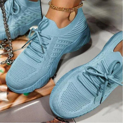 Mesh Breathable Casual Sneakers Lace-up Vulcanized Shoes Ladies Platform Sneakers