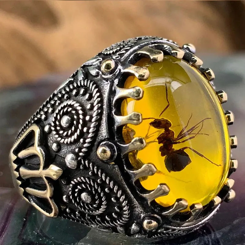 New Brown Retro Tiger Stone Men's Ring Personality Ring Fashion Temperament To Attend The Banquet Luxury High Quality Jewelry
