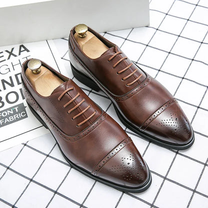 Men's Formal  Shoes Red Sole Fashion Business Casual Party Banquet Daily Retro Carved Lace-up Brogue Dress Wedding Shoes Size 48