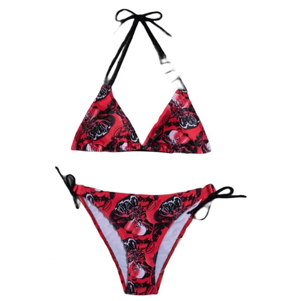 1 Set  Women Swimsuit  Padded  Three-point  Stretchy  Beautiful Floral Print Bikini Set  for Swimming Pool