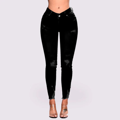 Hole Denim Trousers For Women Skinny Ripped Jeans Small Feet Slim Denim Pants Buttocks Ripped Jeans Women'S Denim Pants