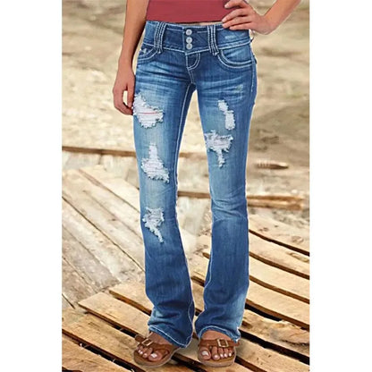 Women Pants with Low-rise Ripped Jeans Retro Fashion Trousers Korean Versatile Straight Women Wide-leg Pants Baggy Jeans Women