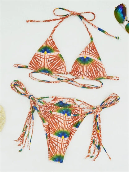 Triangle Bikinis Set Bandage Swimwear Women's Two-Piece Swimsuit Sexy Bathing Suit Floral Printed Biquini Micro Thongs Beachwear