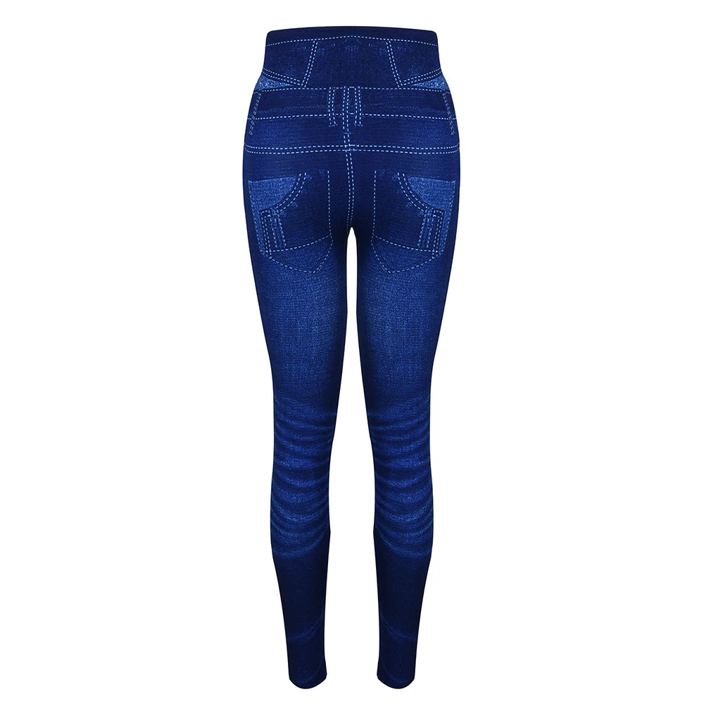M XXL Faux Denim Leggings Women Clothing Summer High Waist Jeans Oversized Basics Pants Female Casual Slim Trousers