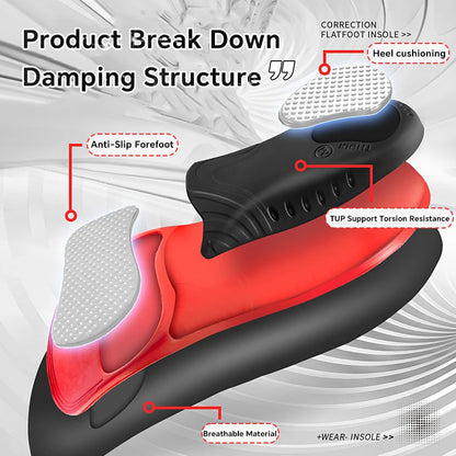 Premium 220+lbs Heavy Duty Arch Support Insoles Orthopedic Sport Insoles for Feet PU Gel Shock Absorption Sole Pad Women Men