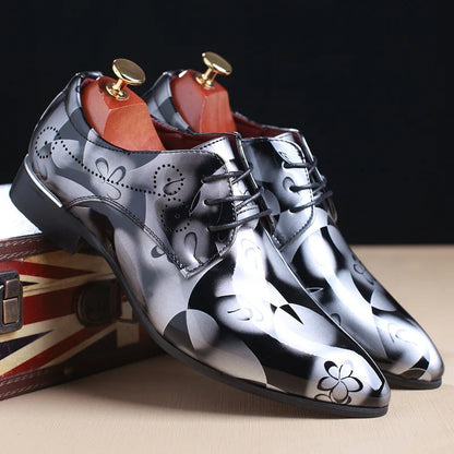 Men's Dress Shoes Floral Pattern Oxfords Fashion Lace-Up Men Business Shoes Luxury Wedding Shoe Office Pointed Men Leather Shoes