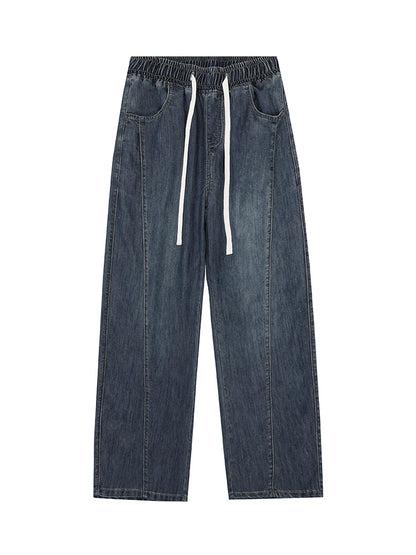 Summer Lyocell Jeans Men Korean Fashion Wide Leg Straight Denim Pants Light and Thin Cool Baggy Jeans Trousers