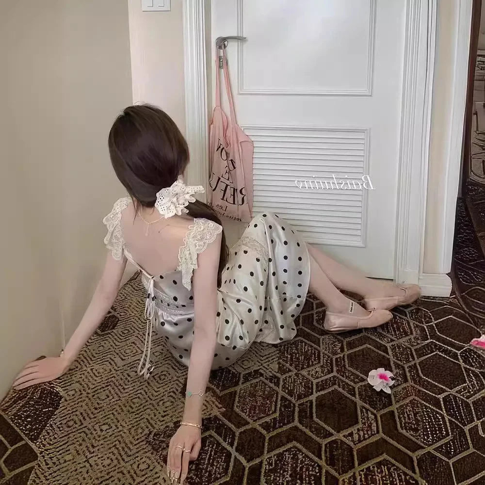 Elegant Slimming Sweet Waist-fitted Long Dress For Women 2024 Summer New Style Open-back Boat Patterned Dress