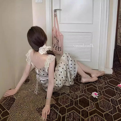 Elegant Slimming Sweet Waist-fitted Long Dress For Women 2024 Summer New Style Open-back Boat Patterned Dress