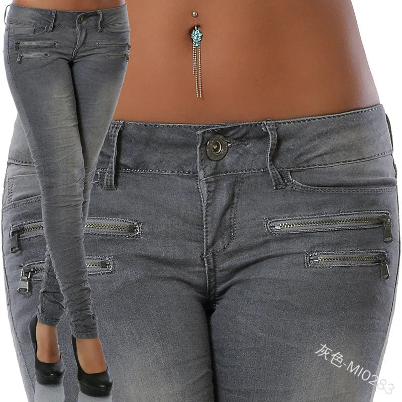 New Fashion Mid Rise Jeans Zipper Women Slim Fit Pleated Small Foot Pencil Pants for Women