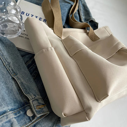 Nylon Tote Bag with Multiple Pocket Lightweight Foldable Design for Office Commute Shopping Fitness Storage Handbag Shoulder Bag