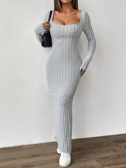 Autumn sexy backless slim slim slit long dress for women