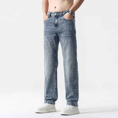 2025 high quality Jeans Men Baggy Pants Summer Straight Cut Loose Retro Blue Denim Pants Streetwear Fashion Pockets Vintage Man