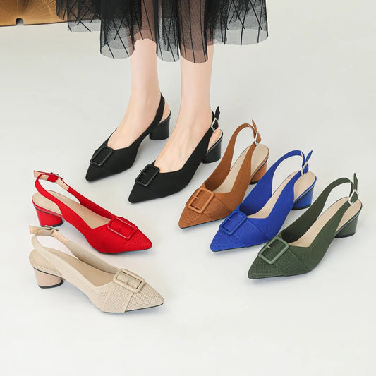 Women's High Heel Sandals Large 42/43 Pointed Knitted Breathable Non slip Rubber Sole 2025 New (5cm High)