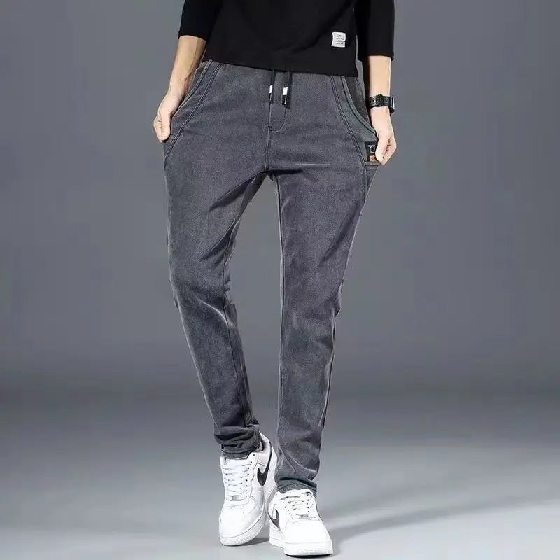 2024 New Korean Fashion Summer Thin Loose Jeans Mens Drawstring Pants Golf Joggings Jeans Man Japanese Streetwear Harem Trousers